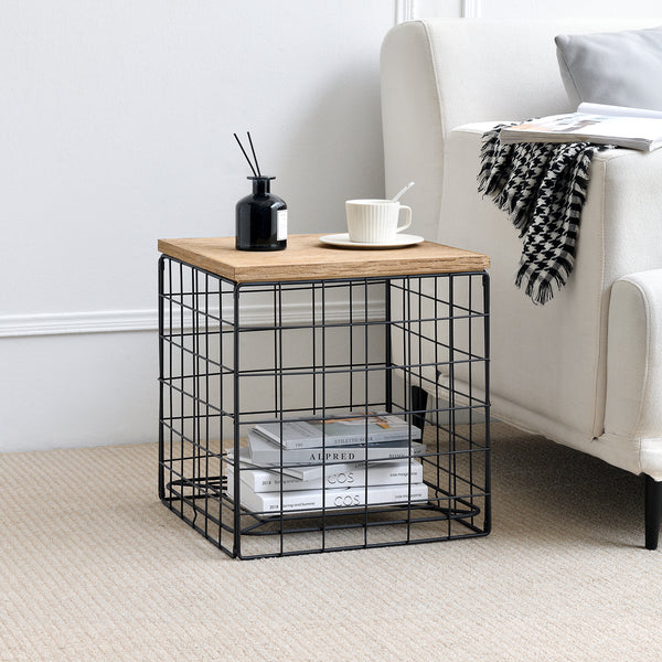 Tavolino Contenitore 'Indalsälven' a Forma di Cubo - Nero/Effetto Legno [en.casa]