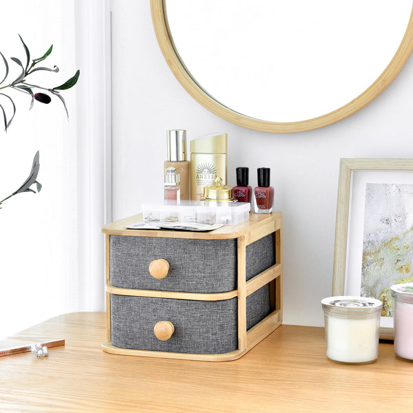Organizzatore da Tavolo 'Arsivik' Mini Cassettiere con Contenitori in Tessuto e Struttura in Bambù [en.casa]
