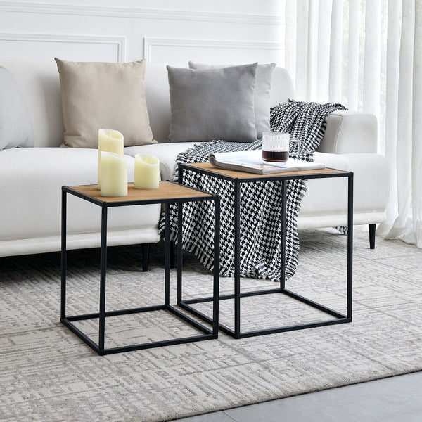 Set di 2 Tavolini Sovrapponibili 'Grindavik' a Forma di Cubo - Color Legno/Nero [en.casa] 