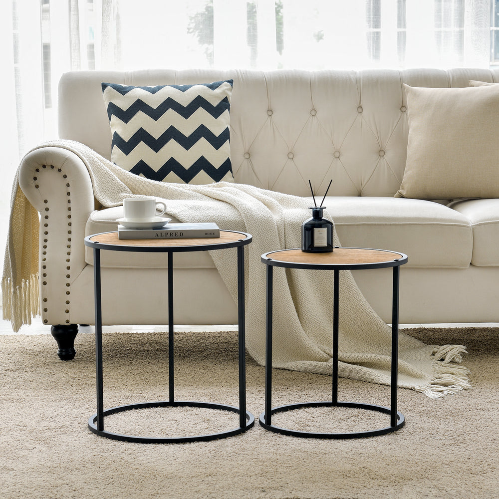 Satztisch Moriusaq im 2er Set rund Holz - Optik [en.casa] - premiumXL