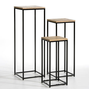 Set di 3 Tavoli da Consolle 'Kontiolahti' Struttura Sovrapponibile a Forma di Colonna - Color Legno/Nero [en.casa]