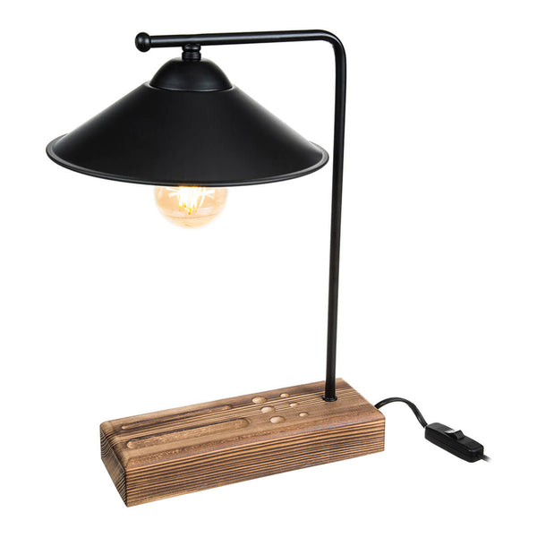 Lampada da tavolo Folkestone E27 Legno massiccio Metallo Nero / Legno [lux.pro]