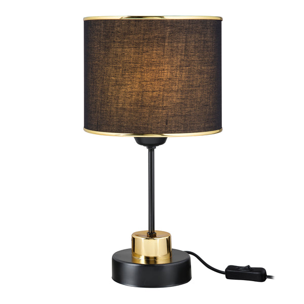 Lampada da tavolo Gravesend E27 Metallo Tessuto Nero / Colore ottone [lux.pro]