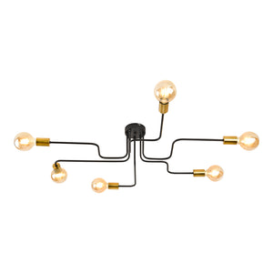 Plafoniera Carlisle Industrial 6 x E27 Nero/Ottone [lux.pro]