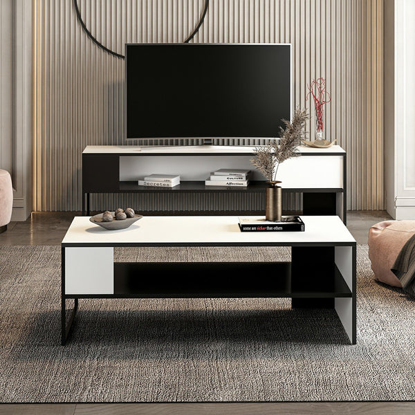 Tavolino da salotto Ejby 42x120x60 cm Bianco / Nero [en.casa]