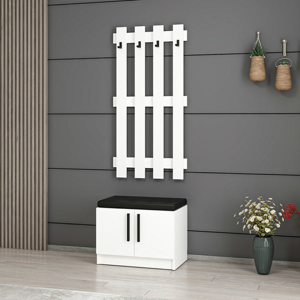 Pannello appendiabiti con panca porta scarpe Farum Bianco [en.casa]