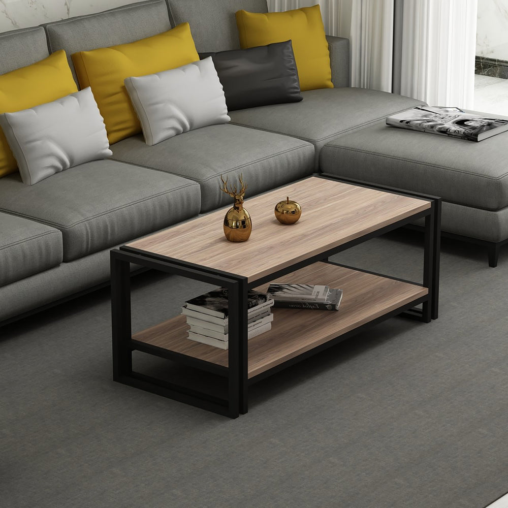 Tavolino da salotto Græsted-Gilleleje con ripiano inferiore effetto quercia [en.casa]