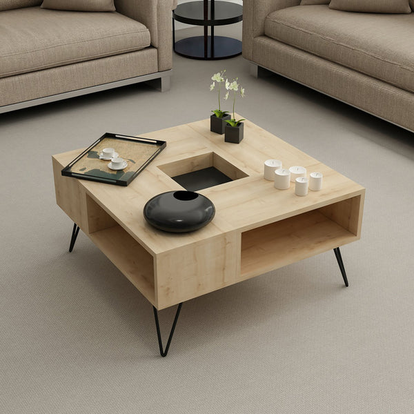 Tavolino Gråsten con scomparti Saphir Quercia / Nero [en.casa]