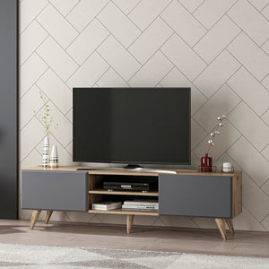 Mobile Basso Porta TV 'Grindsted' con Scomparti e Ante a Ribalta - Rovere / Antracite [en.casa]