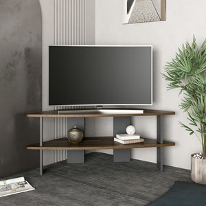 Mobile Angolare Porta TV 'Fredensborg' a 2 Ripiani - Effetto Legno Intarsiato / Antracite [en.casa]