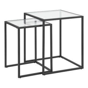 Set di 2 Tavolini Bassi 'Holstebro' Sovrapponibili - Piano Quadrato in Vetro Temperato [en.casa] 