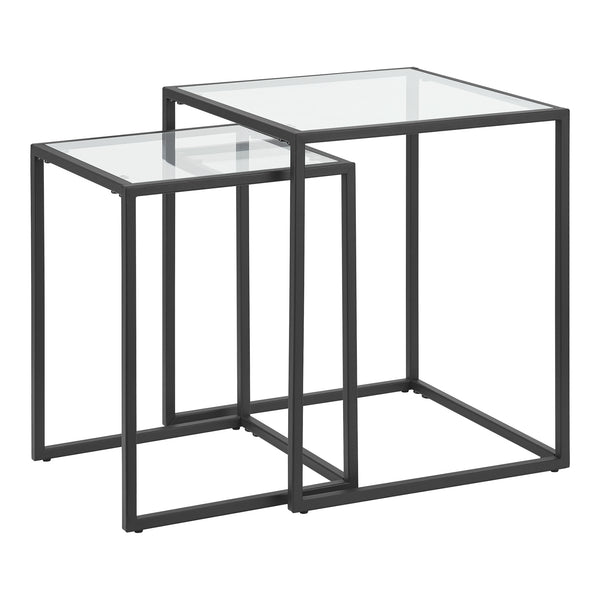 Set di 2 Tavolini Bassi 'Holstebro' Sovrapponibili - Piano Quadrato in Vetro Temperato [en.casa] 
