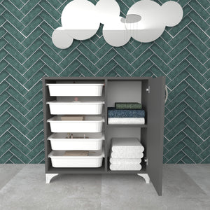 Armadio Basso da Stoccaggio 'Lødingen' con 5 Cesti Estraibili e Scomparti Chiusi con Sportello - Antracite / Bianco [en.casa] 