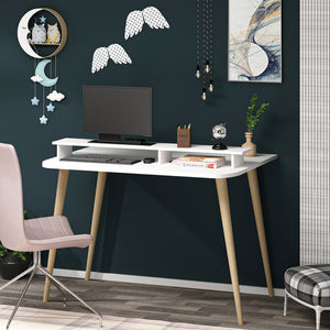 Scrivania con Supporto di Rialzo Monitor 'Östhammar' Tavolo da Studio Postazione di Lavoro - Bianco [en.casa]