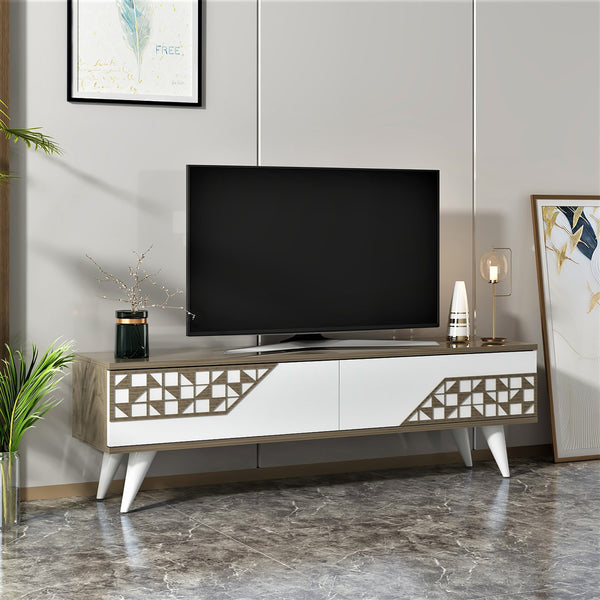 Tavolino TV Örkelljunga 40x120x30 cm Bianco / Noce [en.casa]