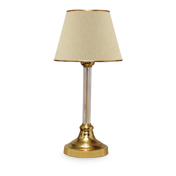 Lampada da Comodino 'Paisley' Lampada da Tavolo con Paralume in Tessuto e Stelo in Plastica - color Ottone / Beige - lux.pro 