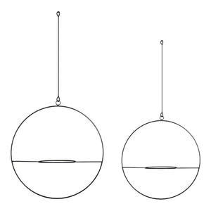 Set 'Opsterland' di 2 Fioriere Sospese 2 Supporti a Forma di Cerchio per Pianta Appesa Set Portavasi Pensili in Metallo da Misure Diverse - Nero [en.casa] 