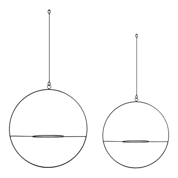 Set 'Opsterland' di 2 Fioriere Sospese 2 Supporti a Forma di Cerchio per Pianta Appesa Set Portavasi Pensili in Metallo da Misure Diverse - Nero [en.casa] 