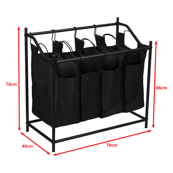 Contenitore per biancheria Vamdrup con 4 sacche per biancheria da 18 L Struttura in metallo Nero [en.casa]