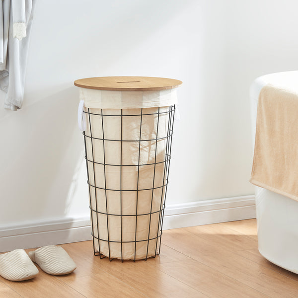 Cesto per biancheria Skive con sacco per biancheria 40 L metallo nero [en.casa]