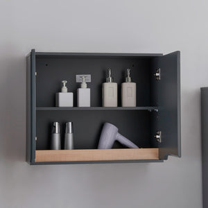 Armadietto Pensile Gescher con 2 Ante a Specchio - Grigio / Effetto Legno [en.casa] 