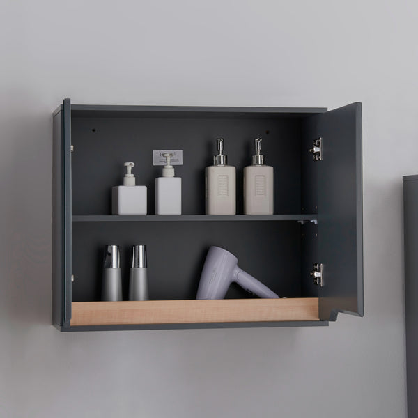 Armadietto Pensile Gescher con 2 Ante a Specchio - Grigio / Effetto Legno [en.casa] 