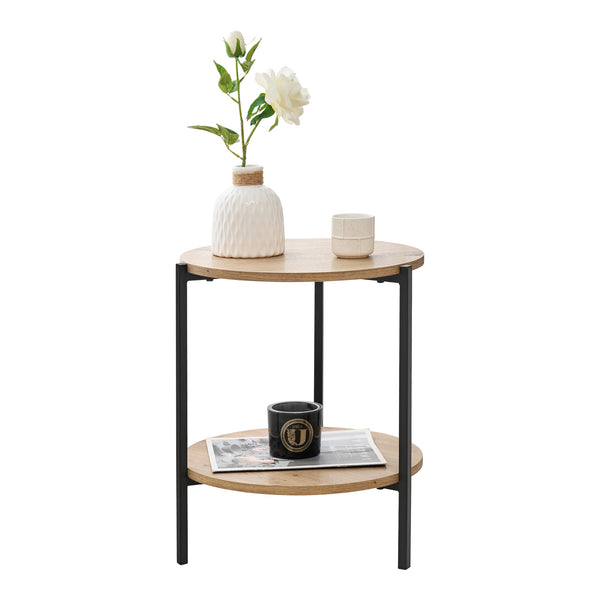 Tavolino laterale Kuopio 50xØ40cm Nero/effetto legno [en.casa]