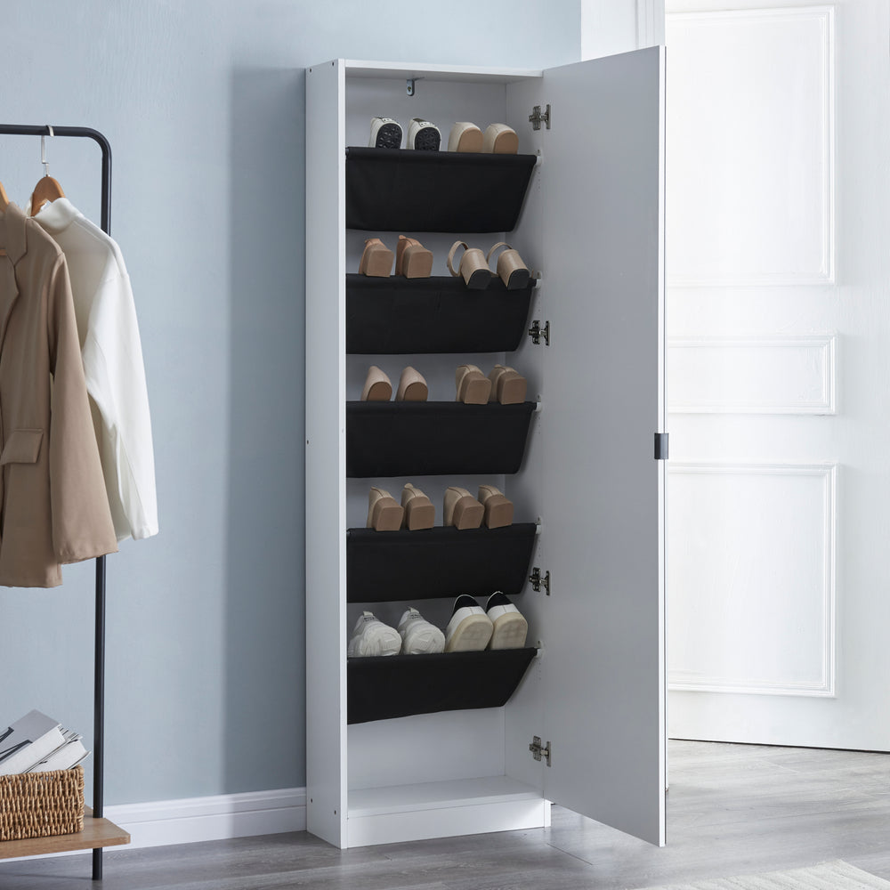 Schuhschrank Meura 160x48x20cm verspiegelt Weiß [en.casa] - premiumXL