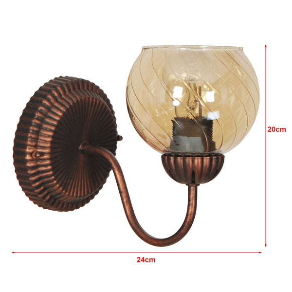 Lampada da Parete 'Marlow' con Luce Diretta verso l'Alto Applique con Paralume Sferico in Vetro Decorativo - color Rame / Miele - lux.pro