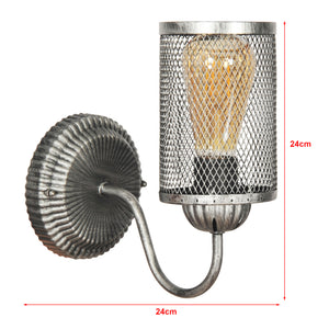 Lampada da Parete 'Painswick' con Paralume Cilindrico Reticolato Applique per Interni in Stile Industriale - Grigio Argento - lux.pro