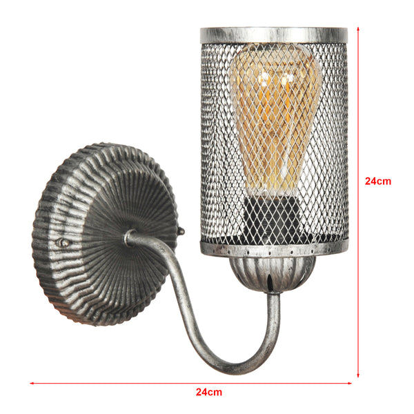 Lampada da Parete 'Painswick' con Paralume Cilindrico Reticolato Applique per Interni in Stile Industriale - Grigio Argento - lux.pro