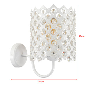 Lampada da Parete 'Kingsbury' a Braccio Curvo Applique con Paralume Cilindrico a Rete con Pendenti di Cristalli Artificiali - Bianco - lux.pro