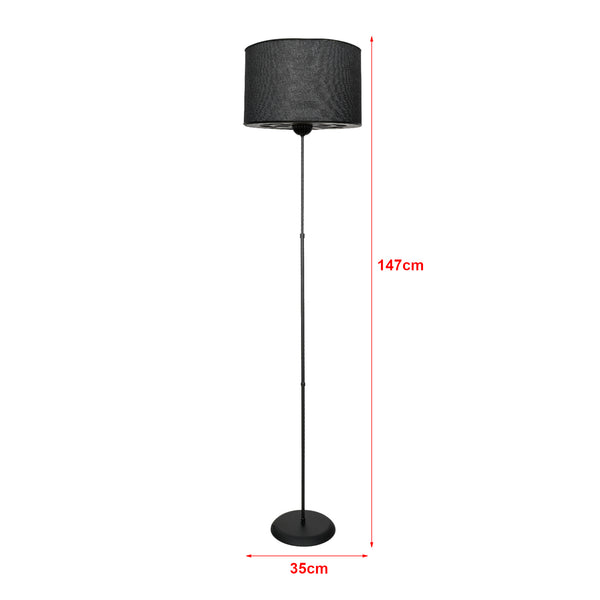 Lampada da Terra 'Malmesbury' Alta 145 cm Lampada a Stelo Diritto Piantana Classica con Paralume Cilindrico - Nero - lux.pro