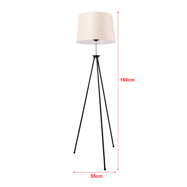 Lampada da Terra 'Orpington' Alta 160 cm Piantana Tripode Lampada a Treppiede Nera con Paralume a Tronco di Cono Alto color Crema - lux.pro
