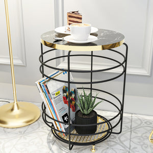 Tavolino da cesto Padasjoki effetto marmo, nero [en.casa]