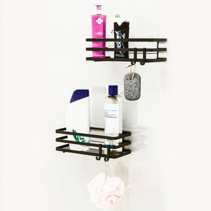Set Pertunmaa di 2 Mensole da Bagno Cucina con Barre Anticadute - Metallo Nero [en.casa] 