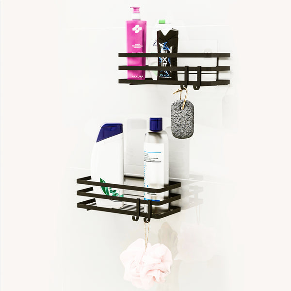 Set Pertunmaa di 2 Mensole da Bagno Cucina con Barre Anticadute - Metallo Nero [en.casa] 
