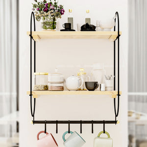 Mensola da parete Pielavesi con 6 ganci Nero/Naturale [en.casa]