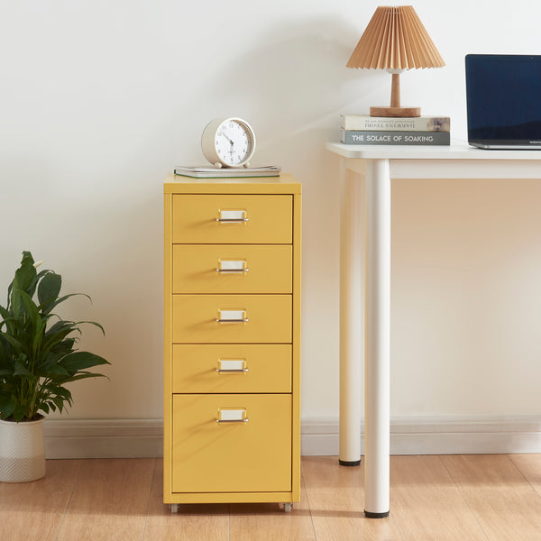 Cassettiera Kökar in Acciaio Mobile Archivio con 5 Cassetti e Rotelle - Vari Colori [en.casa] 