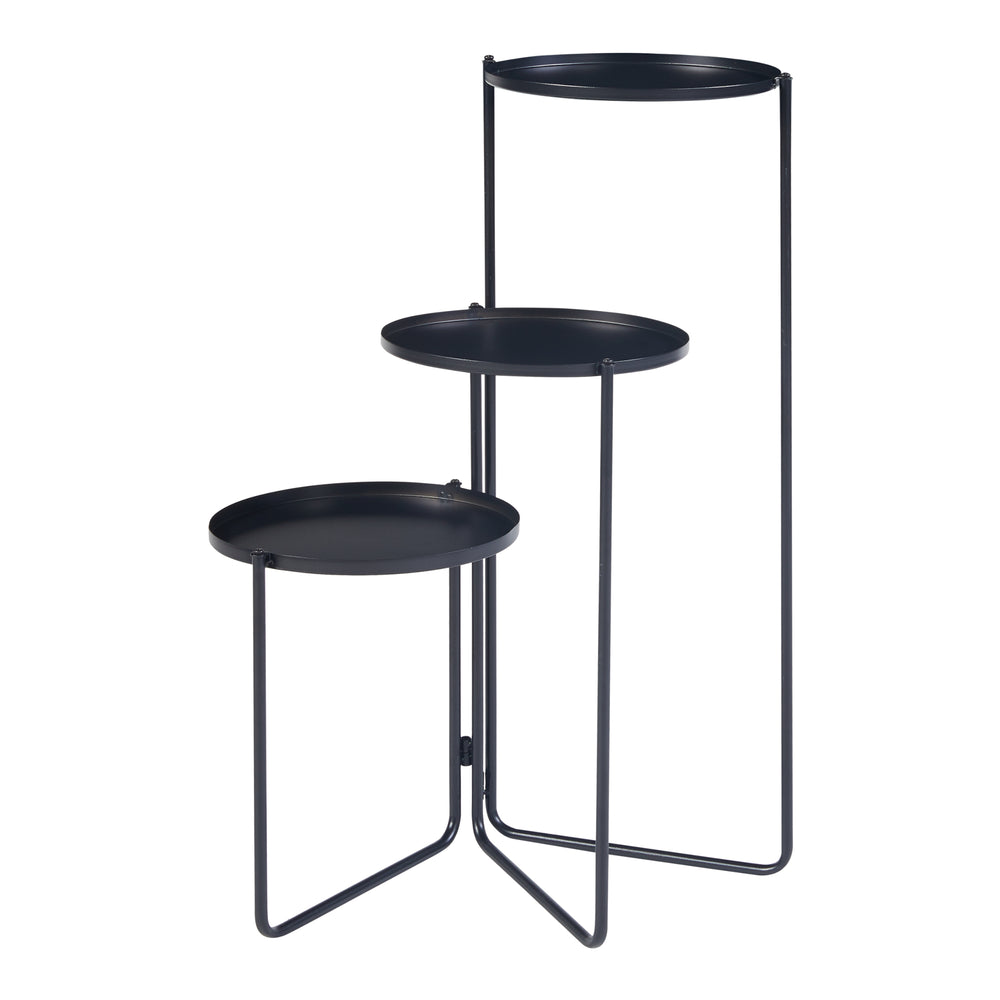 Portavasi Ostre Portafiori a 3 Livelli con Sottovasi Rotondi - Metallo Nero [en.casa] 