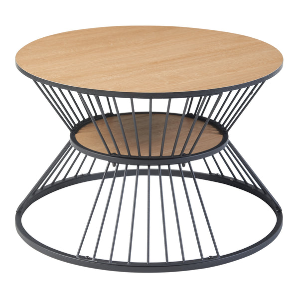 Tavolino Basso Fossbergom a Clessidra con 2 Piani Rotondi - Effetto Rovere / Nero [en.casa] 