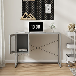 Scrivania Sund acciaio 75x100x50 cm grigio [en.casa]