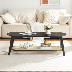 Tavolino da salotto Taivalkoski 120x43x40 cm Nero/effetto rattan [en.casa]