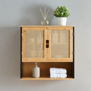 Pensile bagno Tervola 60x60x20 cm Nero/Bambù [en.casa]