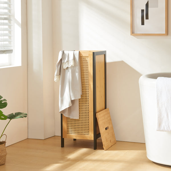 Cesto per biancheria Tervola 51 L Nero/Bambù [en.casa]