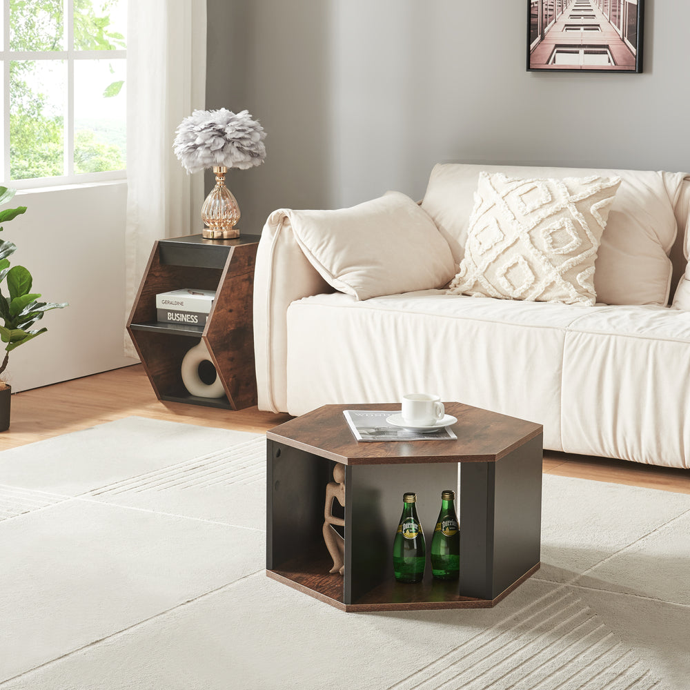 Couchtischset Molde 2 - tlg. Schwarz/Walnussoptik [en.casa] - premiumXL