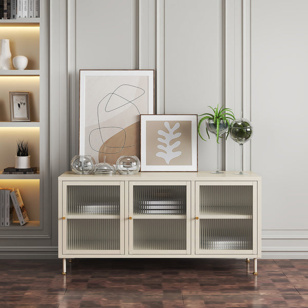 Mobile TV Lindau Acciaio 120x40x59 cm Bianco crema [en.casa]