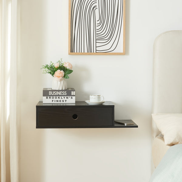 Mensola da parete Stor con cassetto 65x30x15 cm Nero [en.casa]