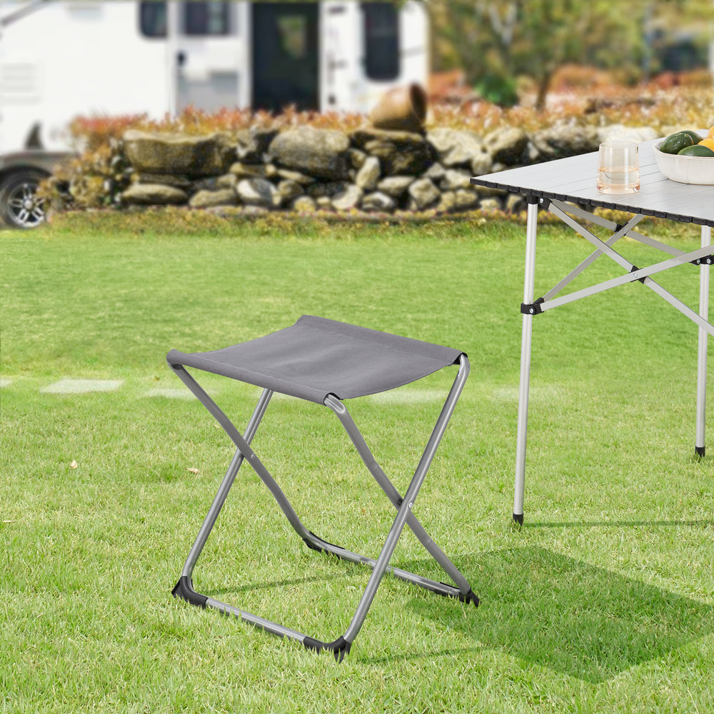 Sgabello e tavolo da campeggio 2-in-1 Barete 47x47x37 cm Grigio [en.casa]