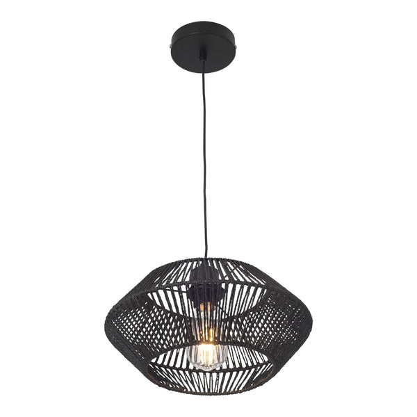 Lampada a sospensione Amersham Metallo+Rattan Nero [lux.pro]